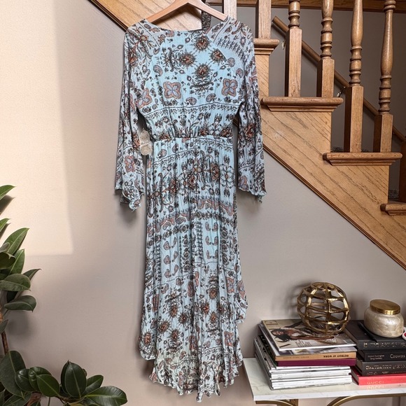 NWT Altar'd State Mint Paisley High Low Maxi Dress XS Gold Boho Fairy Cottage - Picture 2 of 9